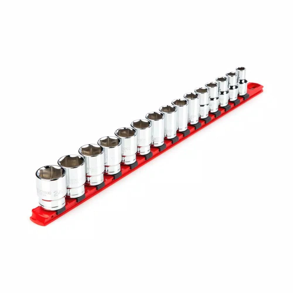 TEKTON 15-Piece 1/2 in. Drive 6-Point Metric Socket Set with Rail