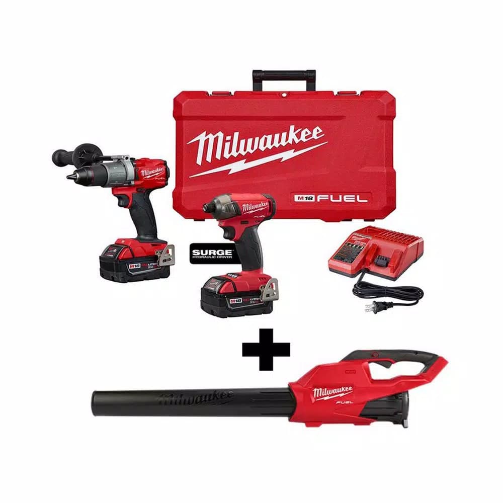 Milwaukee M18 FUEL 3-Tool Combo Kit: Hammer Drill, Surge Hydraulic Driver & Blower with 2 Batteries