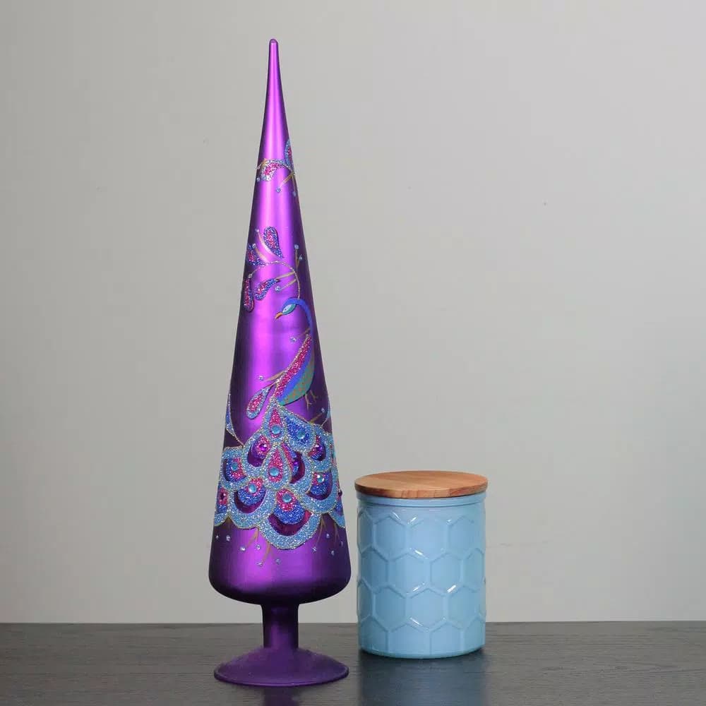 Northlight 18.5 in. Regal Peacock Purple and Teal Glitter Glass Finial Christmas Tree Topper