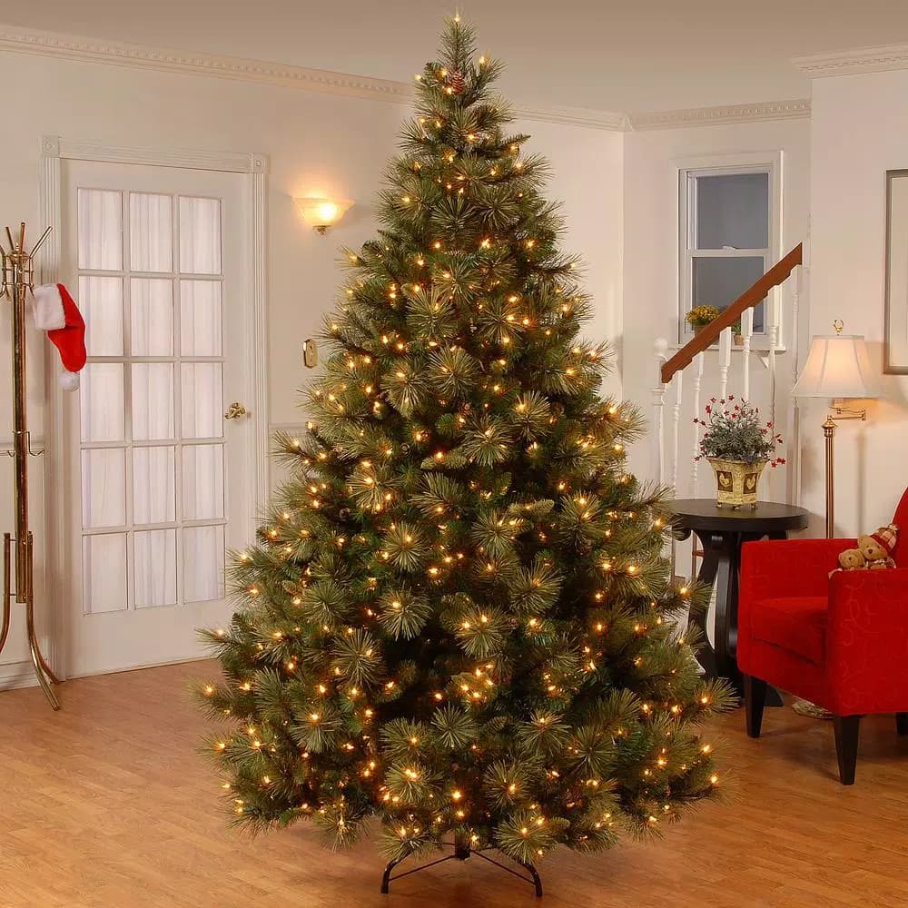 National Tree Company 7.5 ft. Carolina Pine Prelit Artificial Christmas Tree with 750 Clear Lights and Flocked Cones