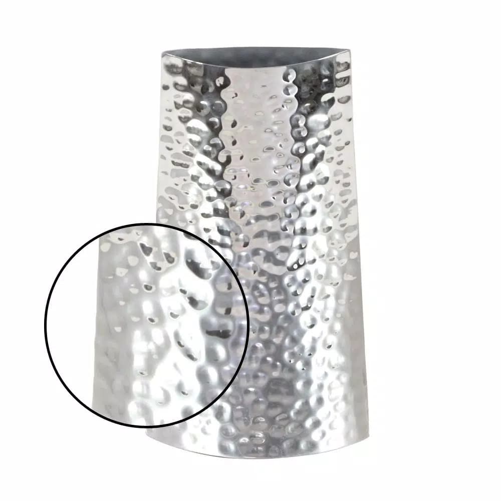 LITTON LANE Modern Reflections 14 in. Hammered Stainless Steel Bell-Shaped Vase, Silver
