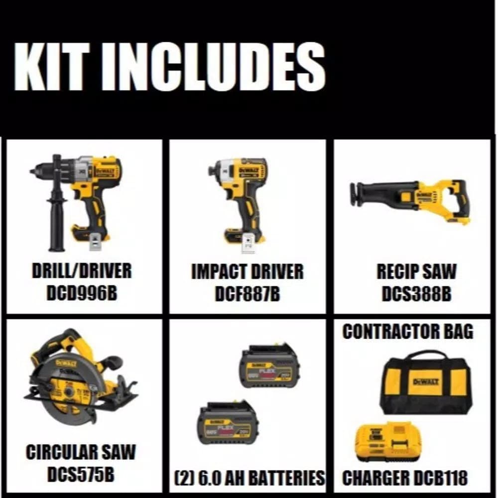 DEWALT FLEXVOLT 60V MAX Cordless 4-Tool Combo Kit with (2) 6.0 Ah Batteries