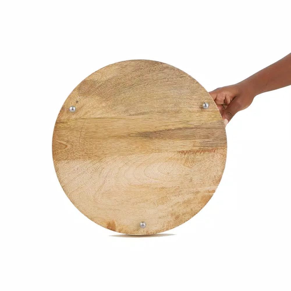Mind Reader Round Bamboo Cheese Platter with Glass Top - Decorative Wooden Serving Tray