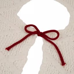 Glitzhome 52 in. White Knitted Chenille Christmas Tree Skirt with Red Trim and Pompoms thumbnail 3