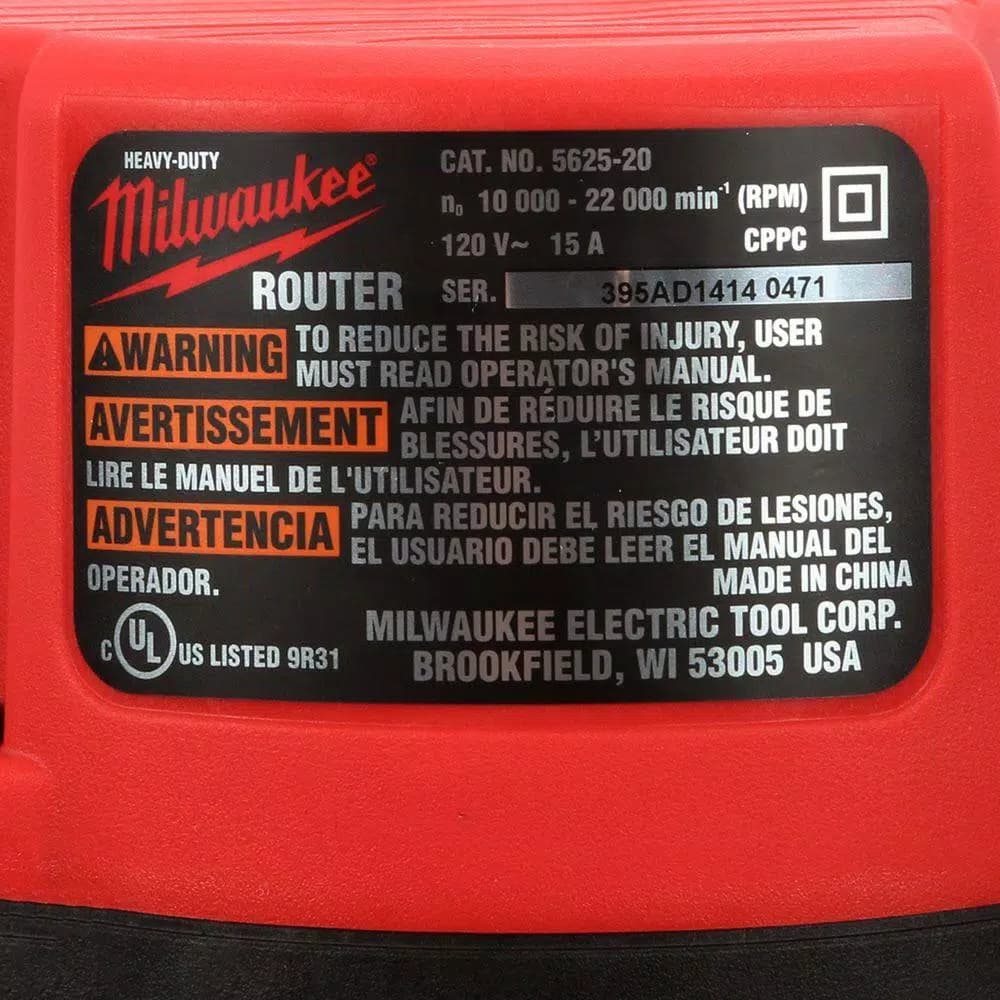 Milwaukee 3-1/2 Max HP Fixed-Base Production Router, 15 Amp, 10,000-22,000 RPM