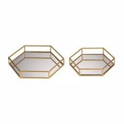 Titan Lighting Gold Mirrored Hexagonal Decorative Trays, Set of 2, Metal Transitional Style thumbnail 1