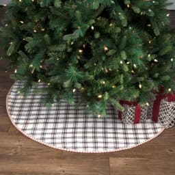 VHC Brands 48 in. Amory Ivory White and Brick Red Plaid Farmhouse Christmas Tree Skirt thumbnail 4
