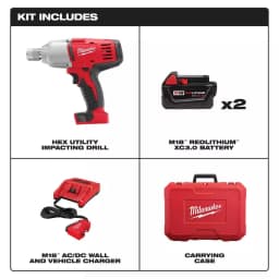 Milwaukee M18 18V Cordless 7/16 in. High-Torque Impact Wrench Kit with (2) 3.0Ah Batteries, Charger & Case thumbnail 2