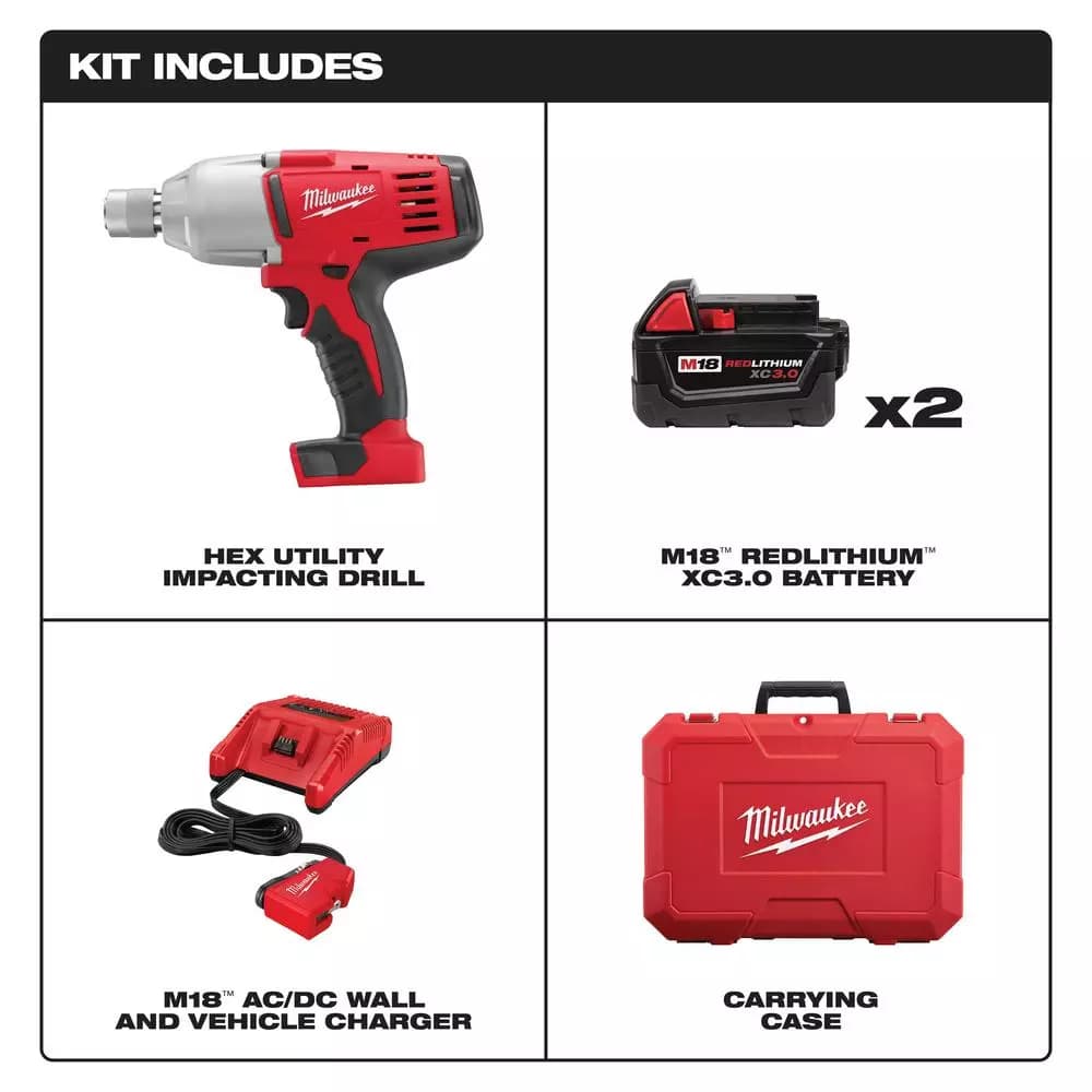 Milwaukee M18 18V Cordless 7/16 in. High-Torque Impact Wrench Kit with (2) 3.0Ah Batteries, Charger & Case