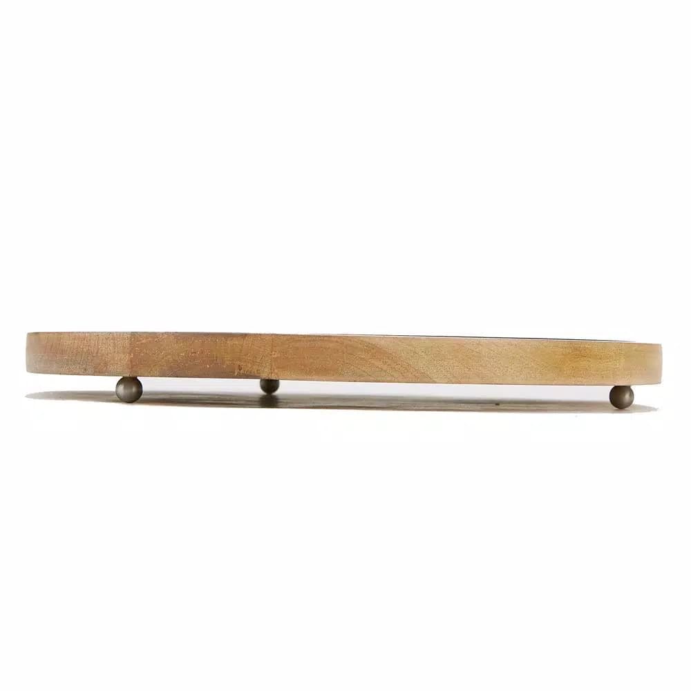 Mind Reader Round Bamboo Cheese Platter with Glass Top - Decorative Wooden Serving Tray