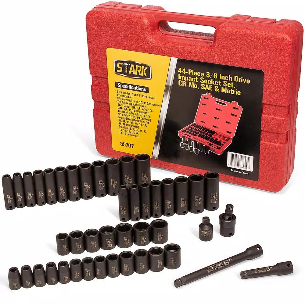 Stark 44-Piece 3/8 in. Drive Impact Socket Set with Shallow and Deep SAE & Metric Sockets