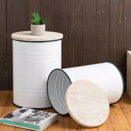 Glitzhome Farmhouse Enamel Metal Round Container Set with Wood Lids, Set of 2 thumbnail 2