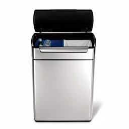 simplehuman 48-Liter Dual-Bucket Touch-Bar Recycling Trash Can, Brushed Stainless Steel thumbnail 1