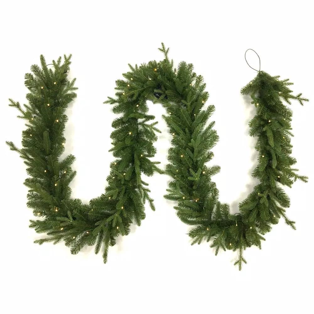 Home Accents Holiday 12 ft. Pre-Lit Norway Garland with 70 Warm White LED Lights, Battery Operated