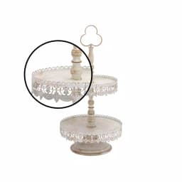 LITTON LANE 24 in. 2-Tiered Round Iron Tray Stand with Floral Bunting Overhang, Whitewashed & Rust Brown thumbnail 3