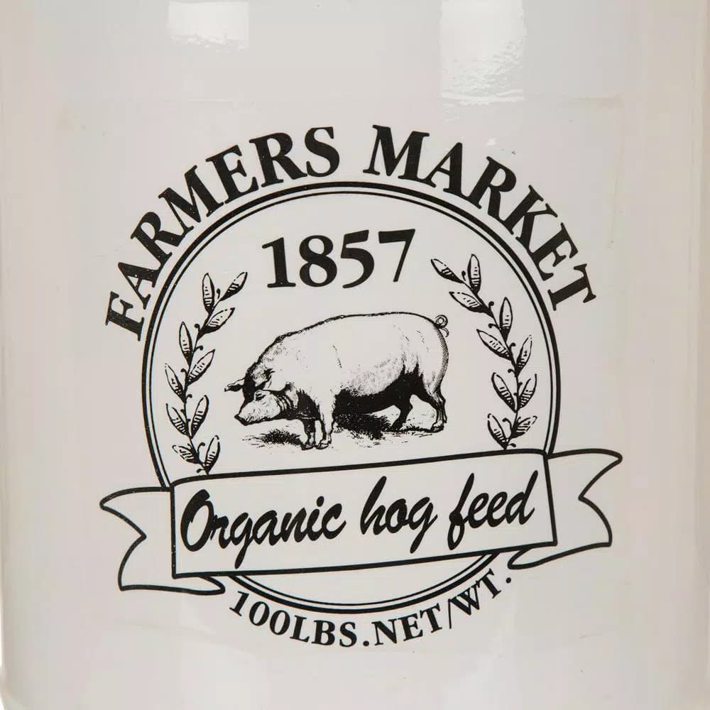 Glitzhome 13 in. Farmhouse Enamel Metal Canister with Wire Handle and Distressed Finish