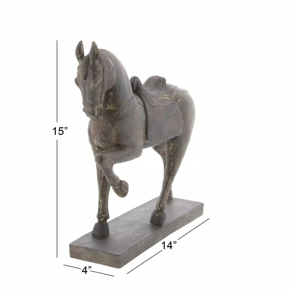 LITTON LANE 15 in. Decorative Horse Sculpture in Antique Brown Polystone