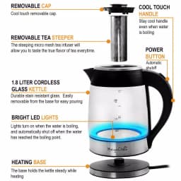 MegaChef 1.8L Cordless Glass and Stainless Steel Electric Tea Kettle with LED Base thumbnail 7