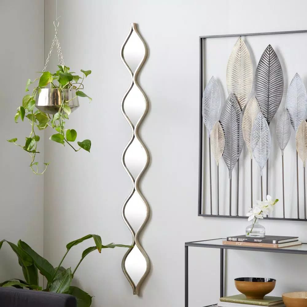 LITTON LANE Large Irregular Wavy Contemporary Metal Wall Mirror - Silver Polished Finish (59 in. H x 7 in. W)