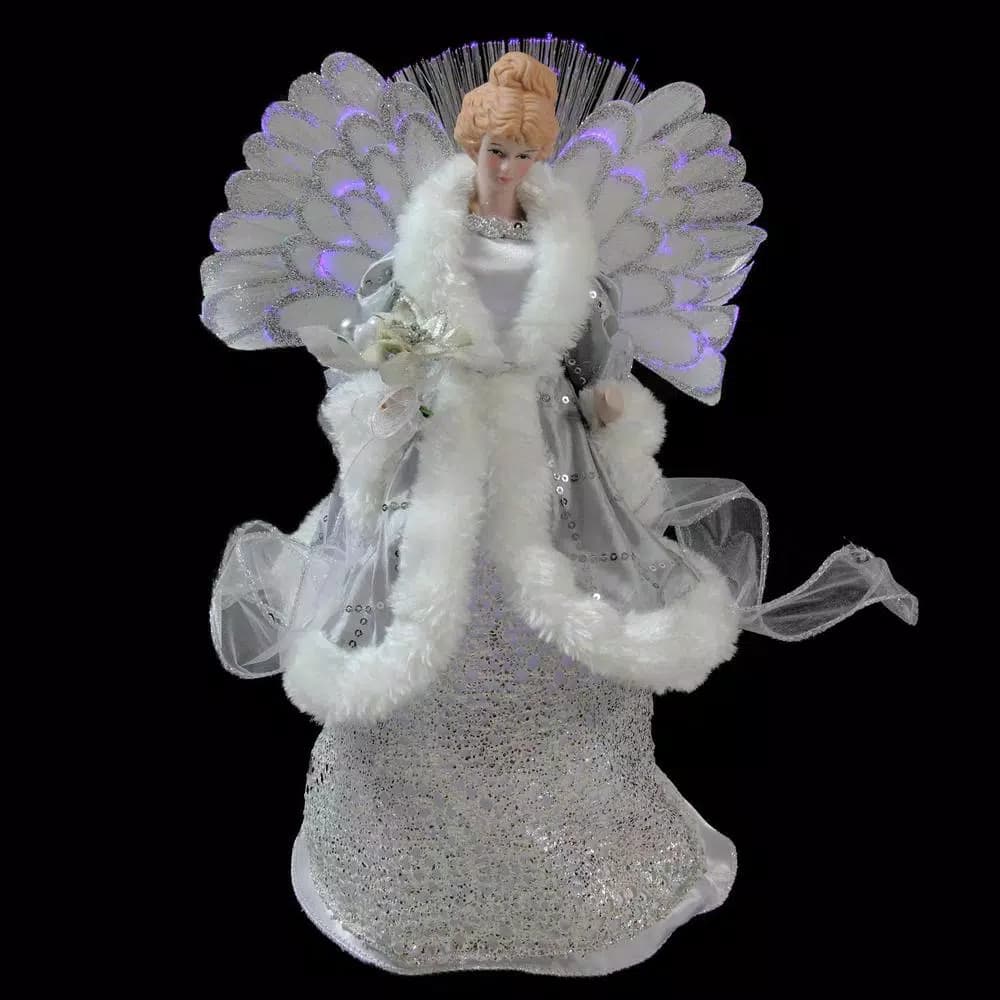 Northlight 13.5 in. Fiber Optic Angel Christmas Tree Topper - Silver Gray & White