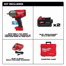 Milwaukee M18 FUEL ONE-KEY 1/2 in. High Torque Impact Wrench Kit with (2) 5.0 Ah Batteries thumbnail 2