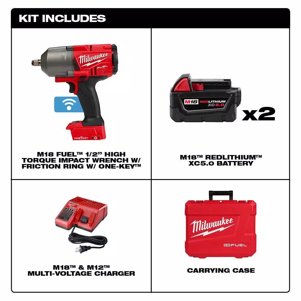 Milwaukee M18 FUEL ONE-KEY 1/2 in. High Torque Impact Wrench Kit with (2) 5.0 Ah Batteries