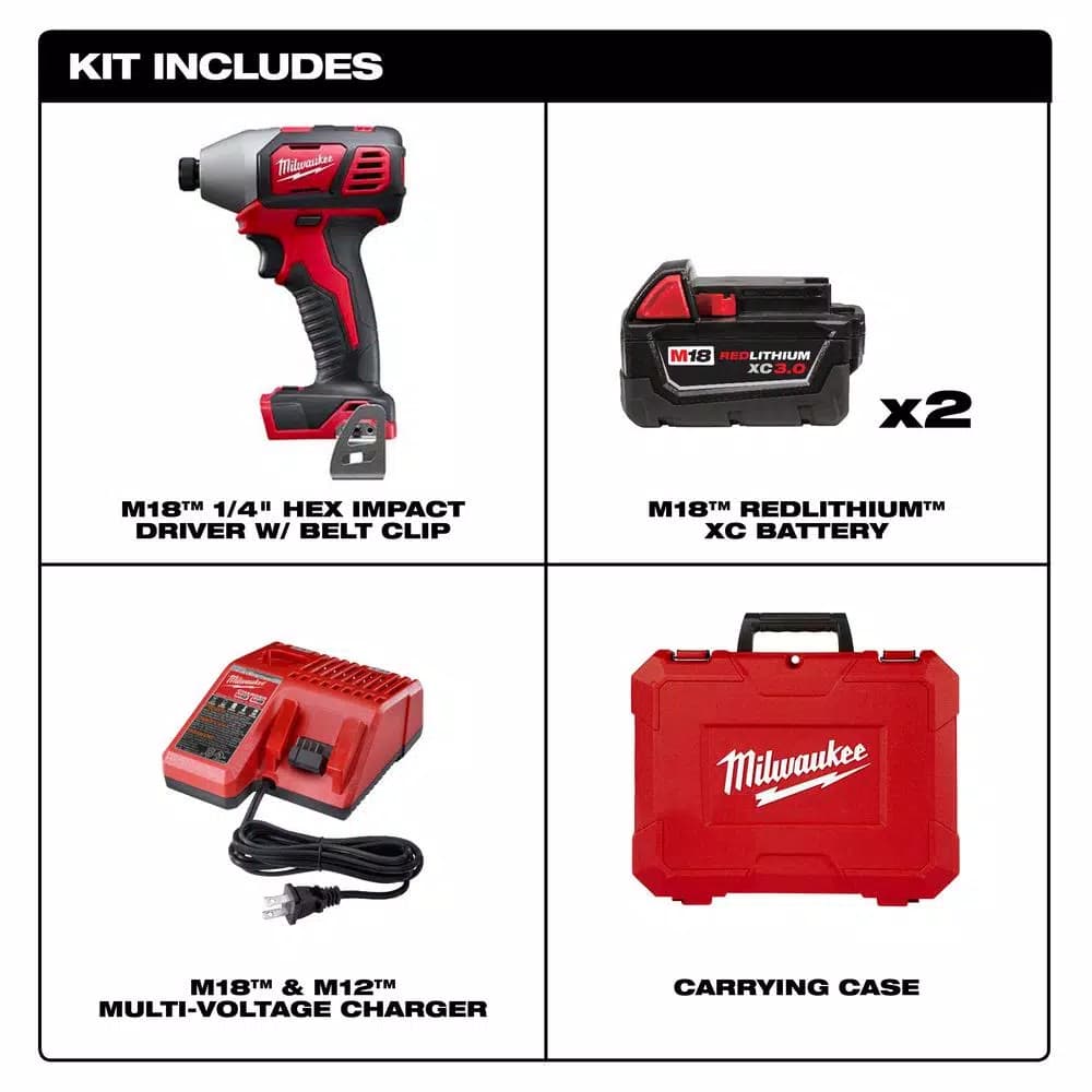 Milwaukee M18 18V Lithium-Ion 1/4 in. Hex 2-Speed Impact Driver Kit with (2) 3.0Ah Batteries, Charger, and Case