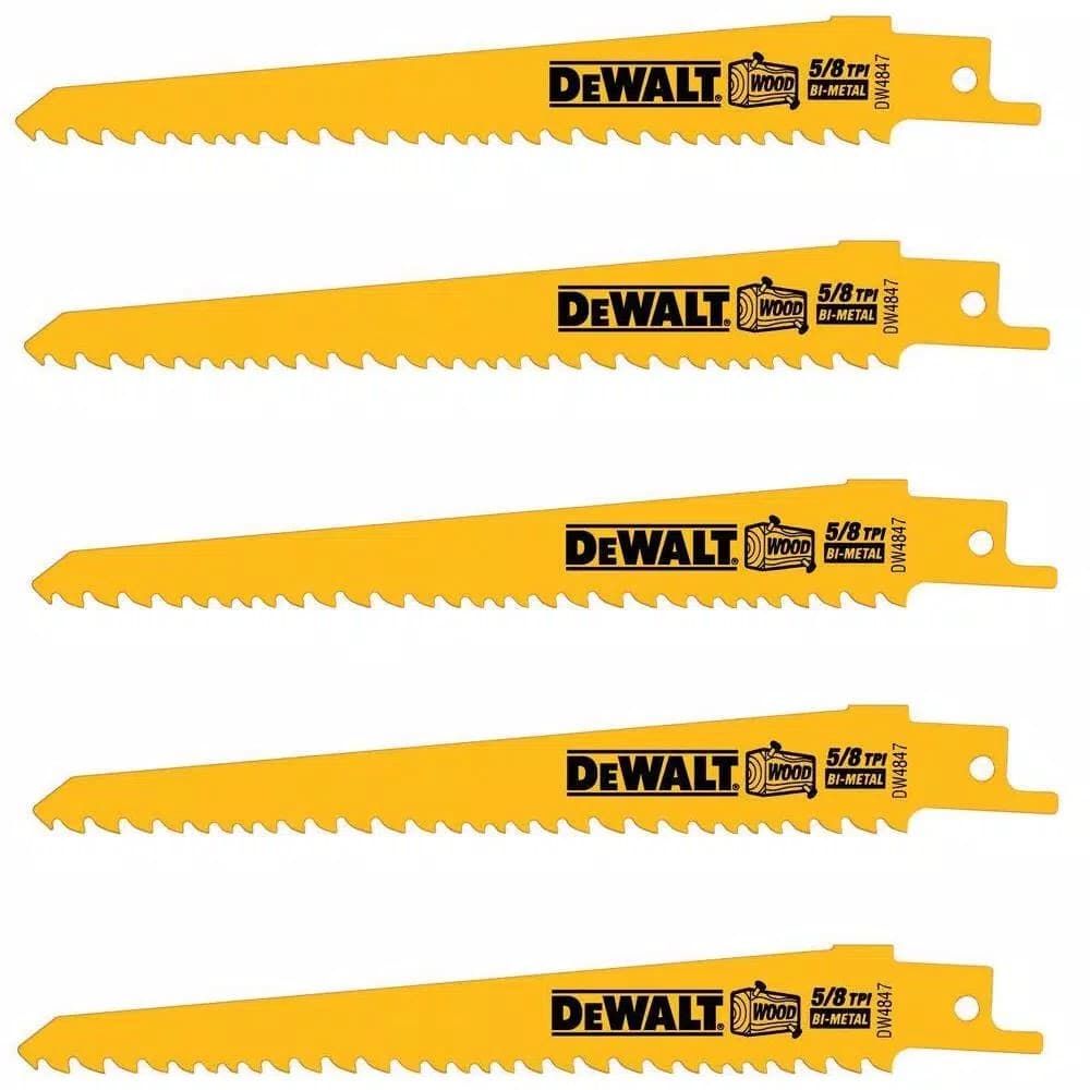 DEWALT 6 in. Bi-Metal Reciprocating Saw Blade, 5/8 TPI, Taper Back (5-Pack)