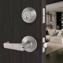 Toledo Fine Locks Segovia Single Cylinder Deadbolt and Keyed Lever Combo Set, Satin Nickel thumbnail 2