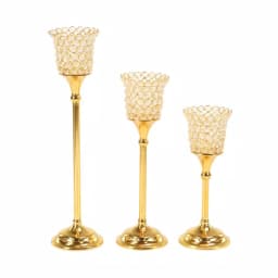 LITTON LANE Gold Aluminum Candle Holders with Bead Accents, Set of 3 thumbnail 2