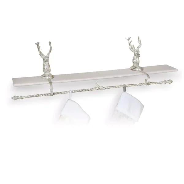 Gerson 12 in. Metal Stag Head Stocking Holder with Decorative Twisted Rod, 3-Piece Silver Set