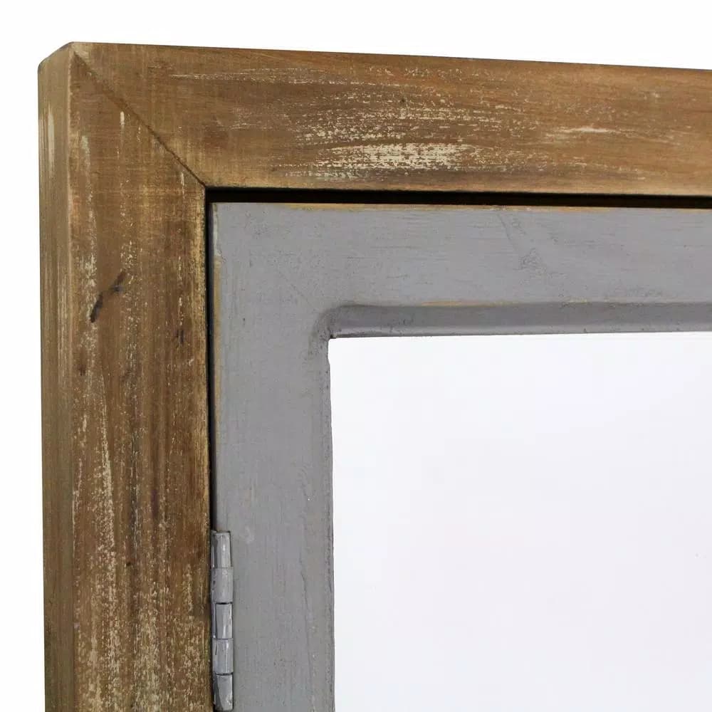 Aspire Home Accents Pueblo Distressed Wood Windowpane Accent Mirror - Medium Brown & Blue-Gray