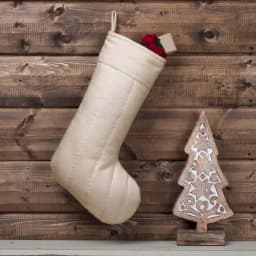 VHC Brands 20 in. Ivory Felt Christmas Stocking with Hand-Quilted Detail thumbnail 2