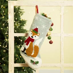 Glitzhome 19 in. Fox Hooked Christmas Stocking with Red Scarf and Santa Hat thumbnail 7