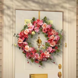 National Tree Company 32 in. Mixed Rose and Dahlia Spring Wreath - Red, Pink, and Cream Floral Decor thumbnail 4