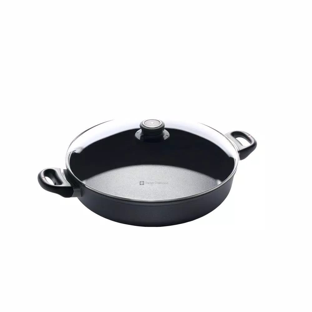 Swiss Diamond Classic Series 4.8 Qt. Cast Aluminum Nonstick Saute Pan with Glass Lid, Gray