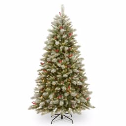 National Tree Company 7.5 ft. Feel Real Snowy Bristle Berry Hinged Artificial Christmas Tree with 700 Dual Color LED Lights thumbnail 1