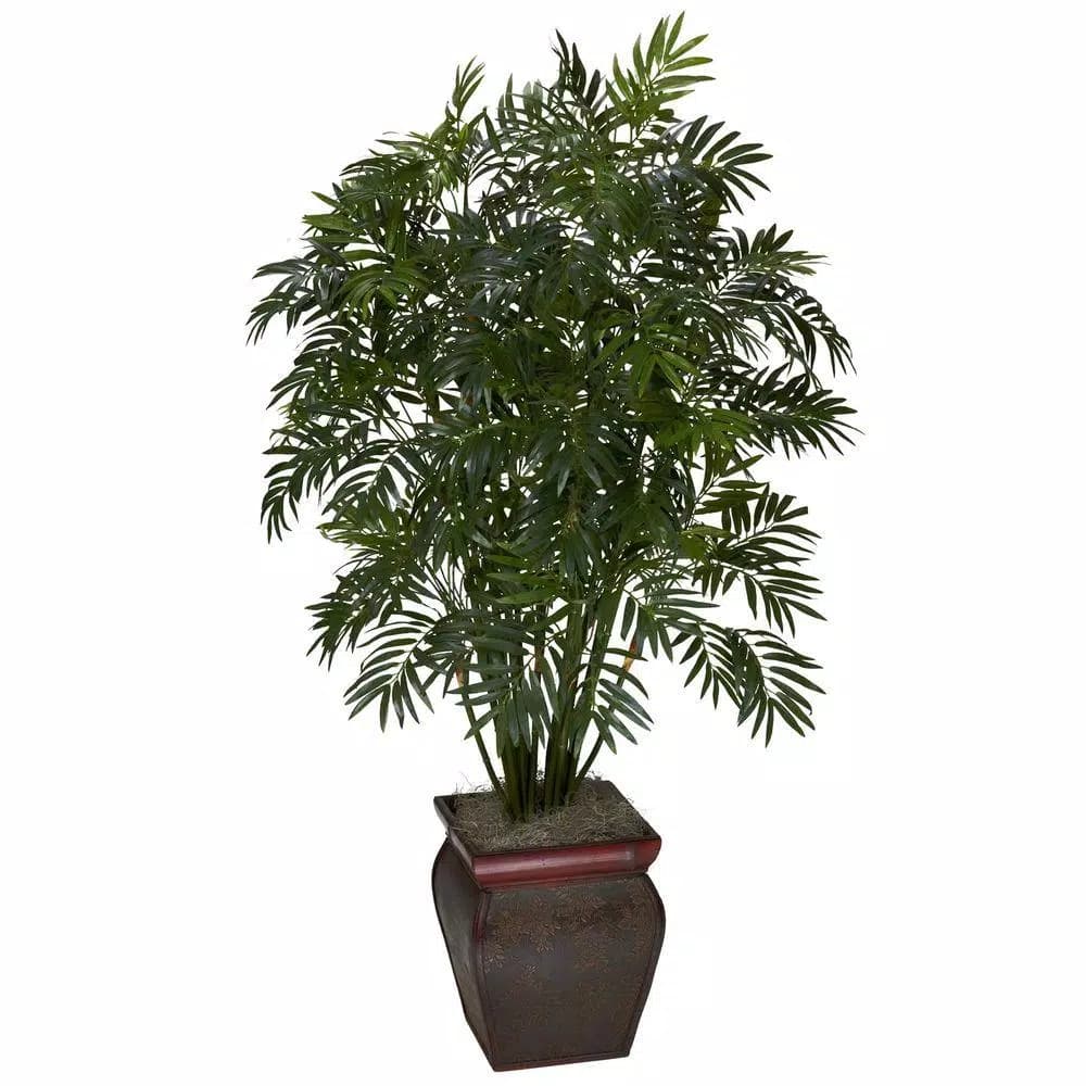 Nearly Natural 45 in. Artificial Green Mini Bamboo Palm with Decorative Vase