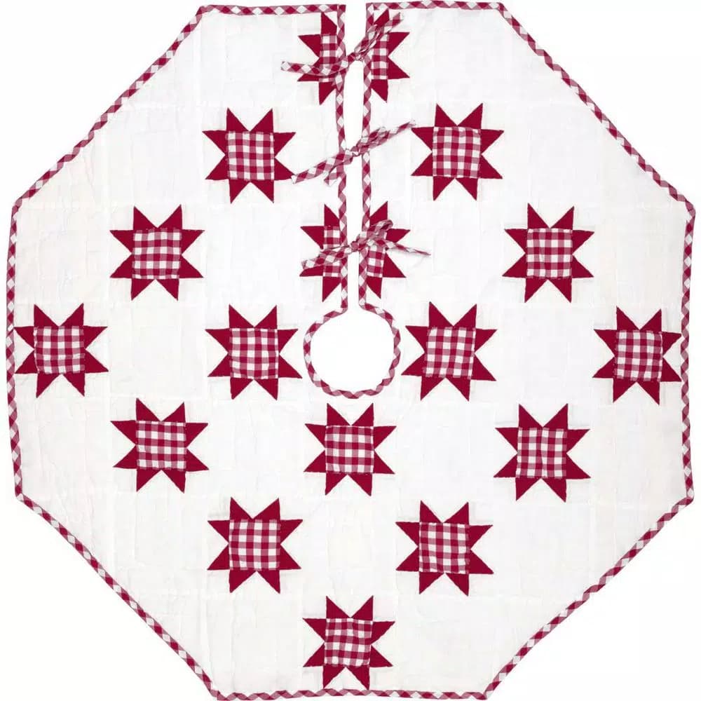 VHC Brands Emmie 48 in. Red Patchwork Christmas Tree Skirt - Hand-Quilted Cotton