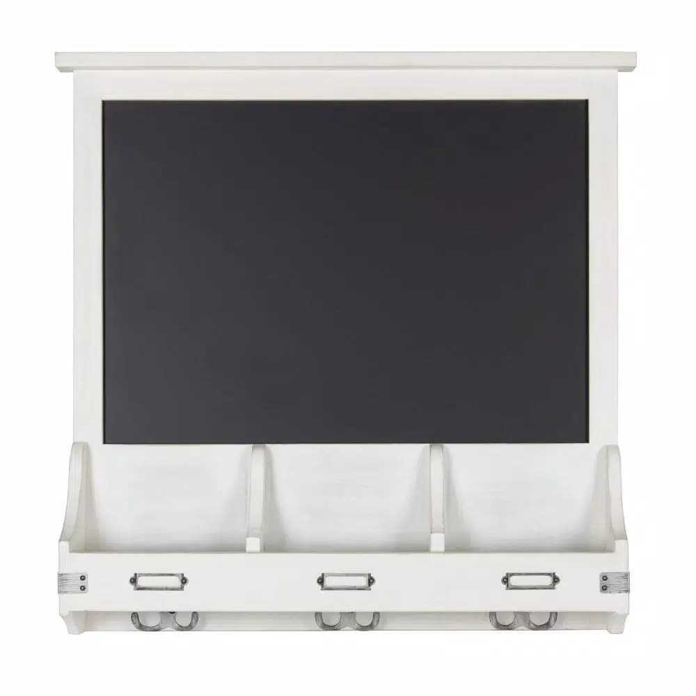 Kate and Laurel Stallard White Multi-Function Chalkboard Memo Board with Hooks and Pockets
