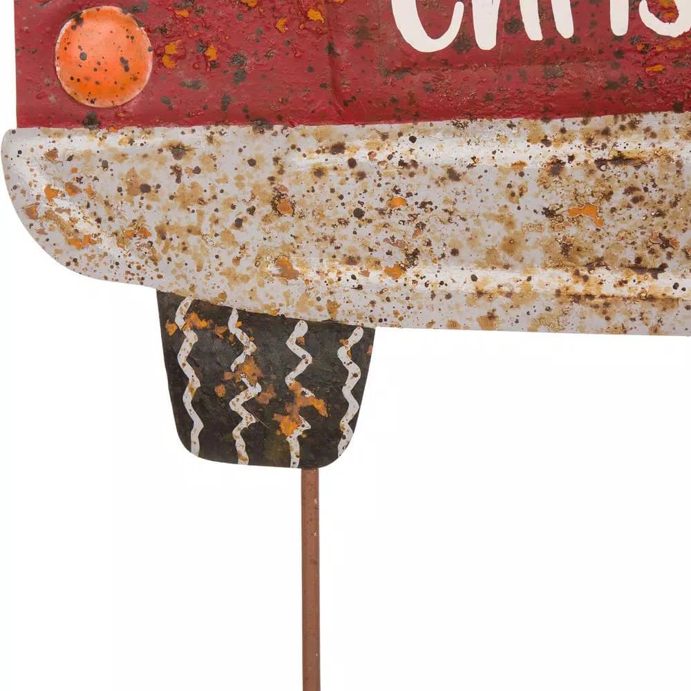 Glitzhome 31.89 in. Rusty Metal Christmas Truck Yard Stake and Wall Decor