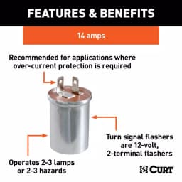 CURT 14-Amp Turn Signal Flasher, 12V, 2-Terminal (2-3 Lamps or 4-6 Hazards) thumbnail 3