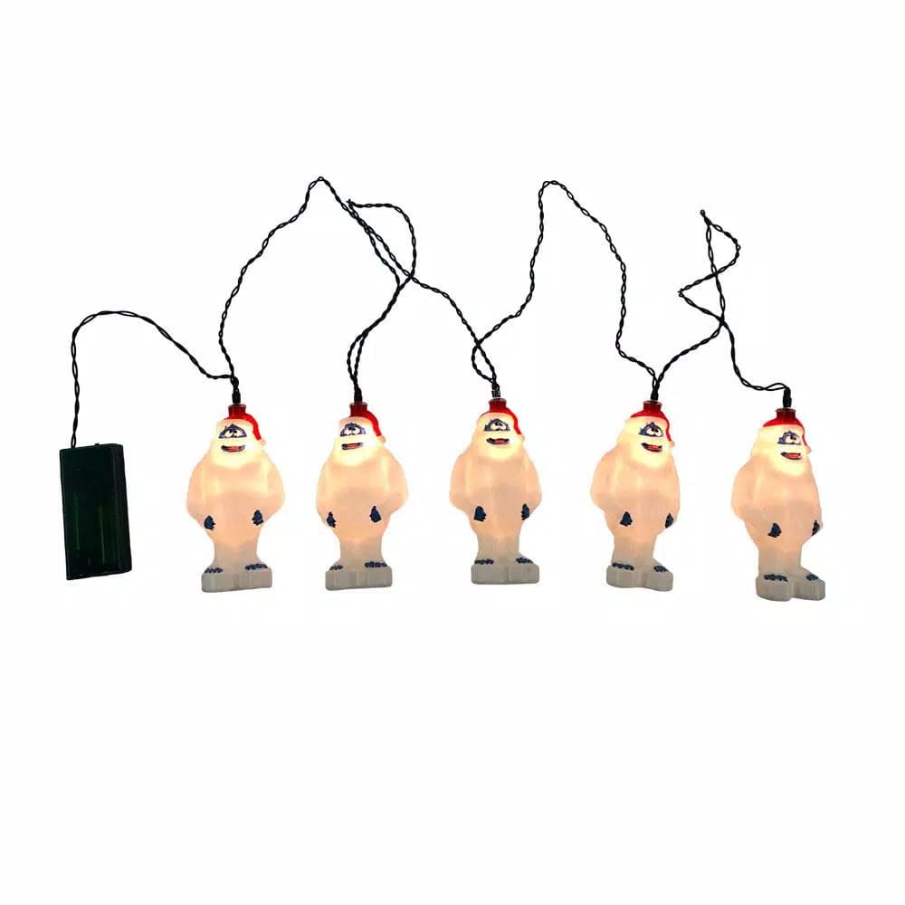 Rudolph 4 in. 5-Light White LED Bumble with Santa Hat Christmas Specialty Lights, Battery Operated, 56 in.