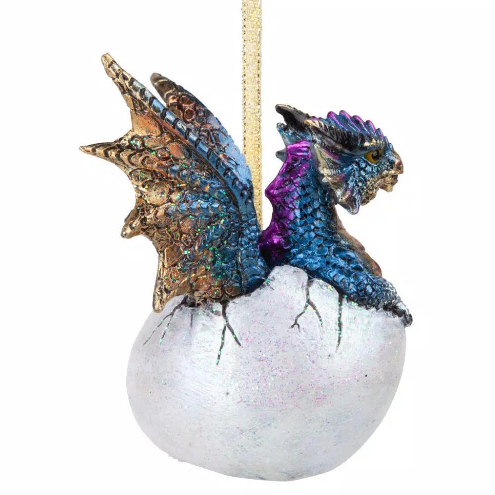 Design Toscano Hard Boiled Dragon Hatchling Holiday Ornament, 3.5 in. Resin Dragon Egg Collectible
