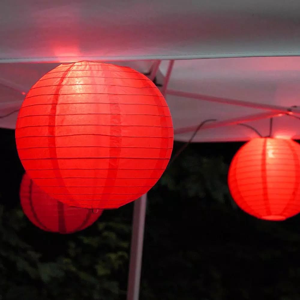 LUMABASE 10 in. Red Paper Lantern String Lights, 30 ft. Cord with 10 Incandescent Bulbs