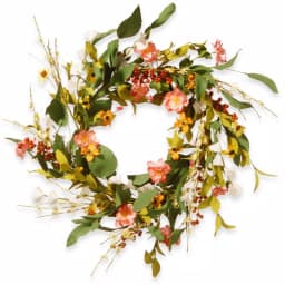 National Tree Company 22 in. Mixed Flower Wreath with Red Berries and Leafy Stems, Multi-Colored thumbnail 1