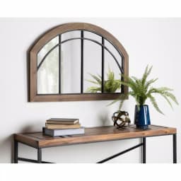 Kate and Laurel Haldron Rustic Brown Wood Arch Mirror with Iron Fretwork, 36 x 24 in. thumbnail 5