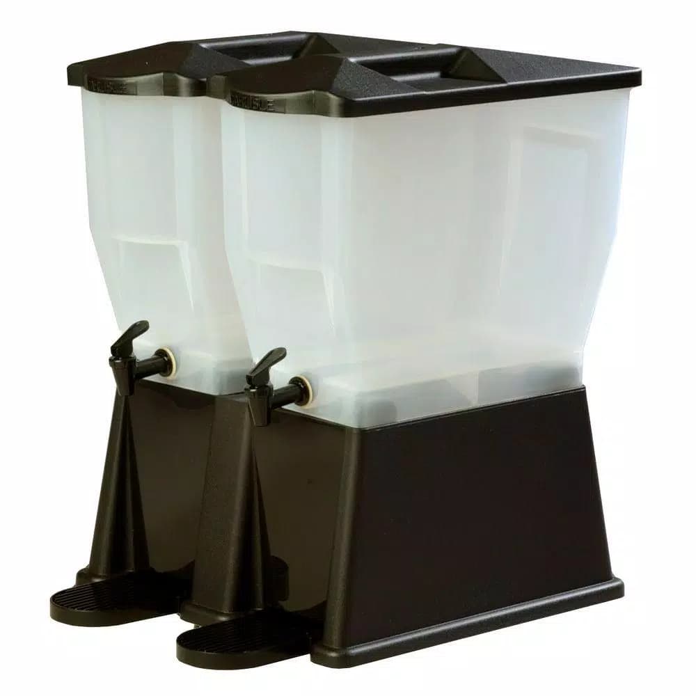 Carlisle 3 Gallon Double Economy Beverage Dispenser with Reservoir and Trim - Black Polypropylene
