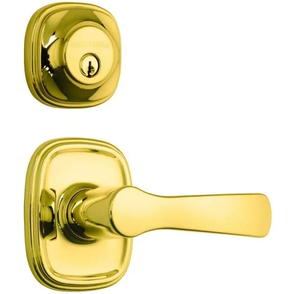 Brinks Alwood Push Pull Rotate Single Cylinder Polished Brass Keyed Entry Lever with Deadbolt