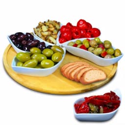 Elama Signature Collection Stoneware Appetizer Set with Bamboo Lazy Susan Tray thumbnail 3